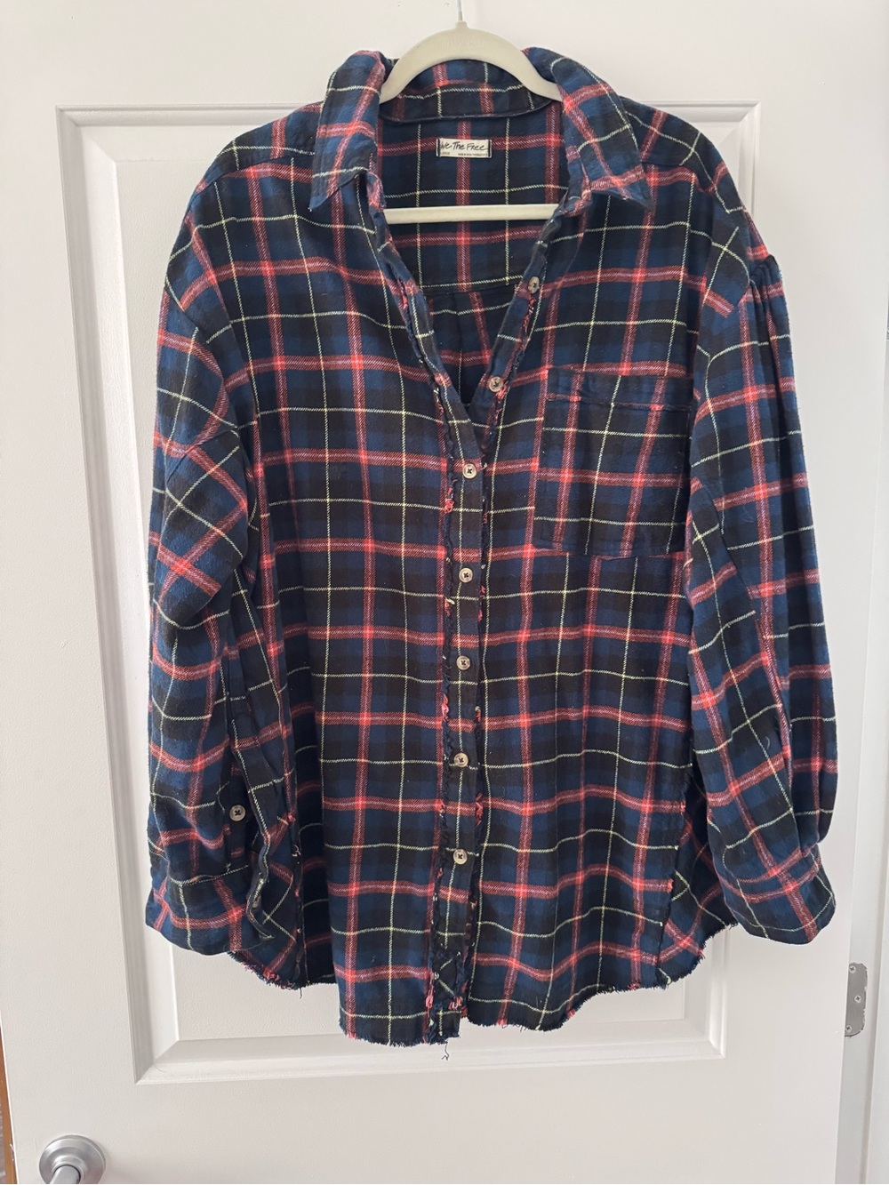 We The Free Plaid Button-Up Shirt in Navy & Red